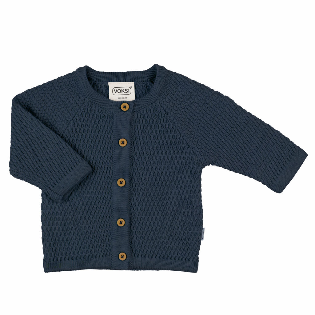 Voksi Wool meriinovillane nööpidega kampsun HoneycombPoppy Blue