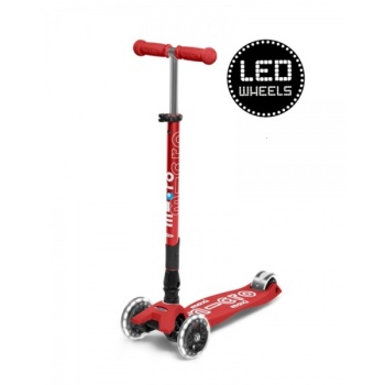 Micro Maxi Deluxe LED kokkuvolditav tõukeratas, punane, 5-12 eluaastat